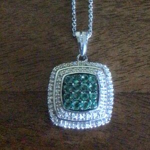 Sterling Silver Zambian Emerald & Diamond Necklace